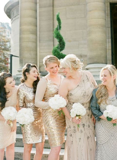 metallic gold bridesmaid dresses