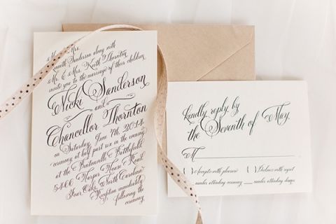 Elegant Black and Cream Calligraphy Wedding Invitation | J&J Photography | Classic Southern Ivory and Gold Wedding