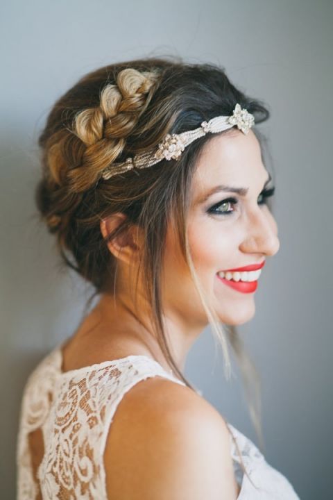 Braided Updo with a Jeweled Crown | Alexandra Wallace Photography | Bold Boho Bridal Style for Autumn