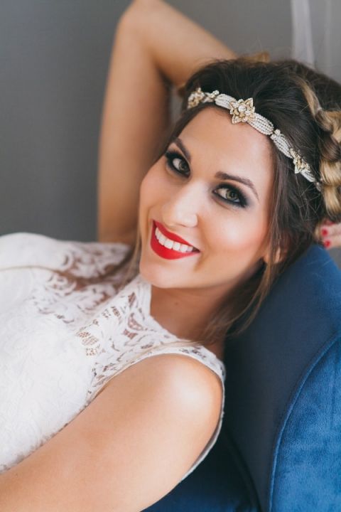 Boho Glam Wedding Day Makeup and a Jeweled Headpiece | Alexandra Wallace Photography | Bold Boho Bridal Style for Autumn