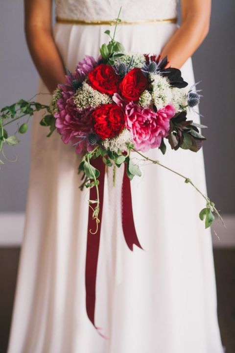 Vibrant Red and Pink Bouquet | Alexandra Wallace Photography | Bold Boho Bridal Style for Autumn