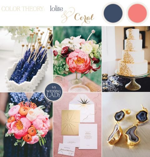 Color Theory - Iolite, Coral, and Gold Glam Modern Wedding Inspiration