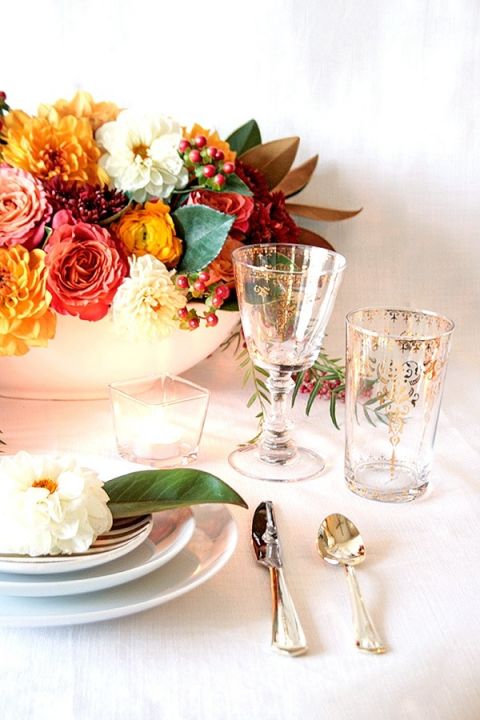 Gold Detailed Glassware from Anthropologie | Styling Modern Metallics with a Classic Autumn Palette for Chic Table Decor | Hey Wedding Lady