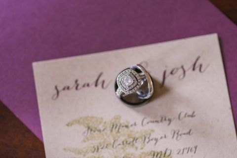 Emerald Cut Halo Engagement Ring | Kirsten Smith Photography | English Inspired Country Club Wedding in Purple and White