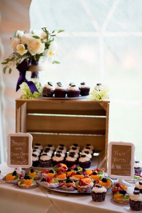 Farmers Market Inspired Dessert Display | Kirsten Smith Photography | English Inspired Country Club Wedding in Purple and White