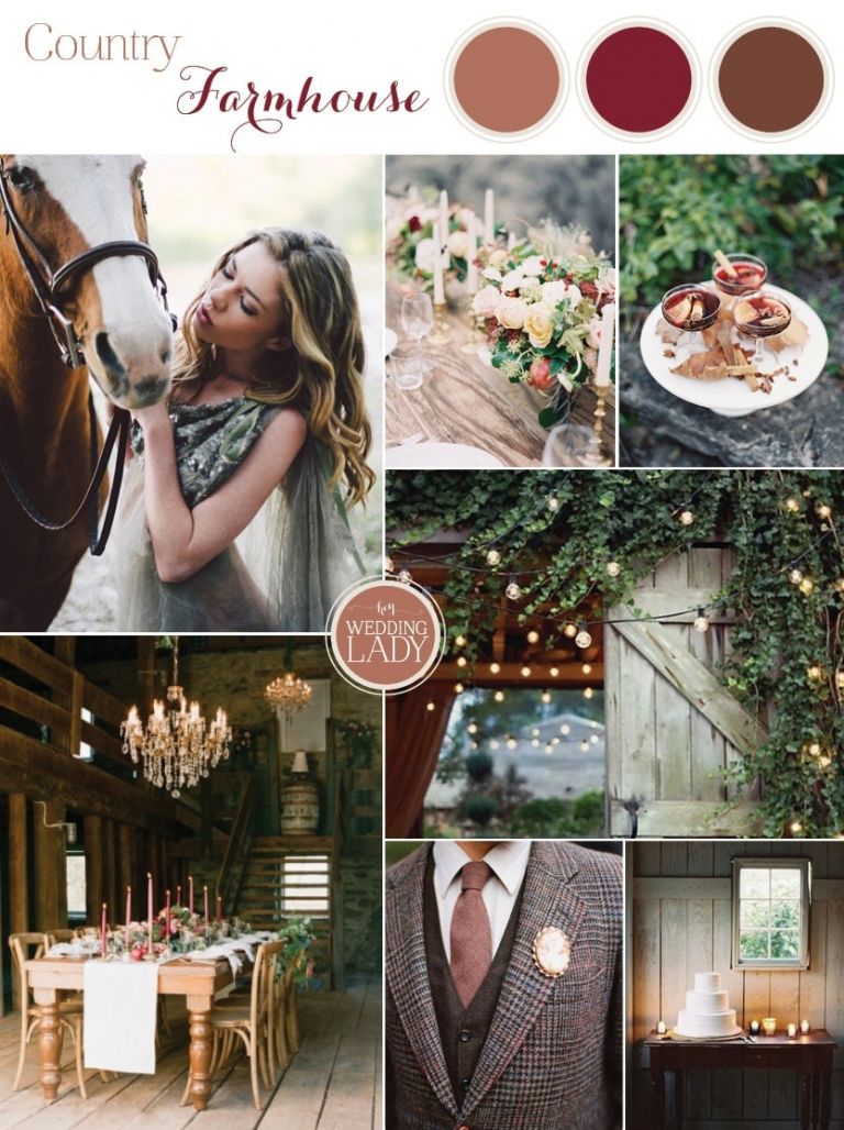 Upstate Country Farmhouse Wedding in the Fall with Tweed and Equestrian Details and a Barnwood and Pomegranate Palette