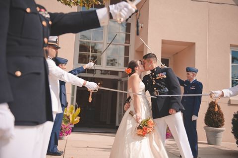 Marines Gave a Saber Salute as they left the Church | Bit of Ivory Photography | Traditional Autumn Wedding in Eggplant and Orange