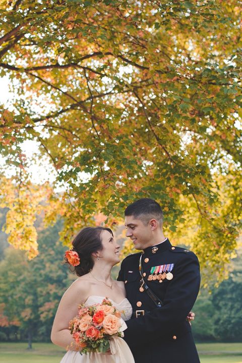 Romantic Wedding Portraits under the Fall Foliage | Bit of Ivory Photography | Traditional Autumn Wedding in Eggplant and Orange