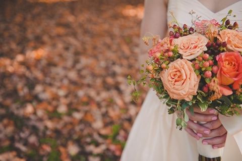 Stunning Peach and Orange Fall Bouquet | Bit of Ivory Photography | Traditional Autumn Wedding in Eggplant and Orange