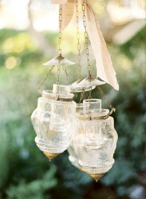 Glass and Gold Hanging Lanterns | Jose Villa Photography | Raw and Refined Elegant Winter Wedding in Slate and Stone
