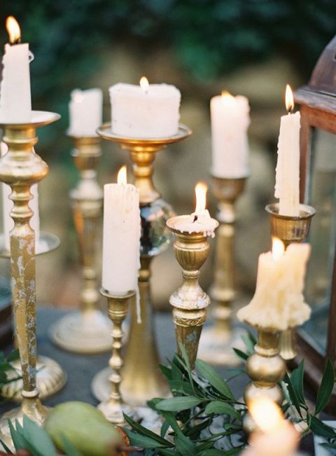 Vintage Gold Candlesticks | Kurt Boomer Photography | Raw and Refined Elegant Winter Wedding in Slate and Stone