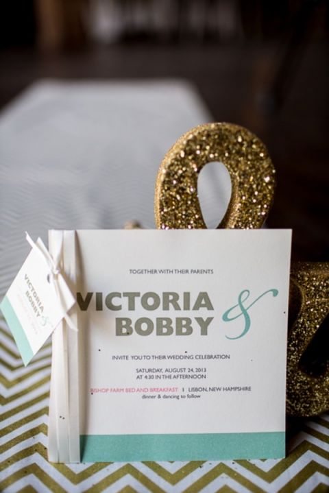 Modern Aqua, White, and Gold Glitter Wedding Invitation | J. Harper Photography | Elegant Farm Wedding in Pastels and Gold Glitter