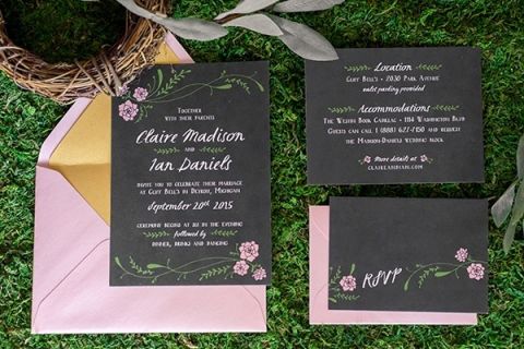 Floral and Chalkboard Wedding Invitation | Emily Chappell Photography | Bohemian Garden Wedding with Inspired by Fine Art