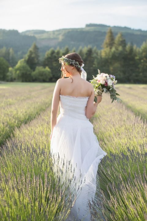 Romantic Bohemian Bride Surrounded by Lavender