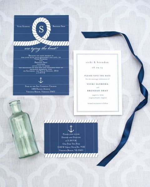 Nautical Rope Inspired Wedding Invitation | Shannon Moffit Photography | Classic and Elegant Navy Blue and Coral Nautical Wedding