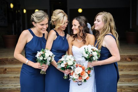 Navy blue and hot sale coral bridesmaid dresses