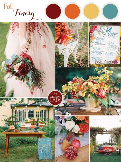 Bold and Colorful Fall Wedding in Burgundy, Orange, and Teal