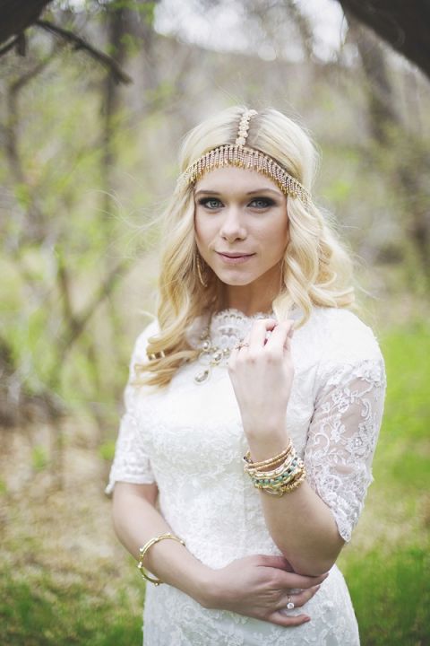 Boho Chic Bride with a Long Sleeve Lace Wedding Dress | Cassandra Farley Photography | Winter Woodlands Wedding with Rich Bohemian Details and Luxe Jewel Tones