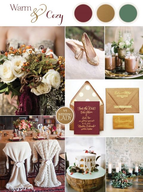 Cozy Holiday Wedding in Burgundy and Gold 