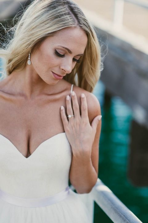 Glamorous Engagement Ring Shot | Vitaly M Photography | Black Tie Coastal Wedding with Classic Beach Details