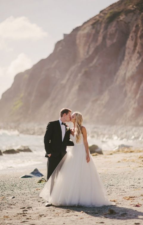 Glam Beach Wedding Portraits | Vitaly M Photography | Black Tie Coastal Wedding with Glam Neutral Details