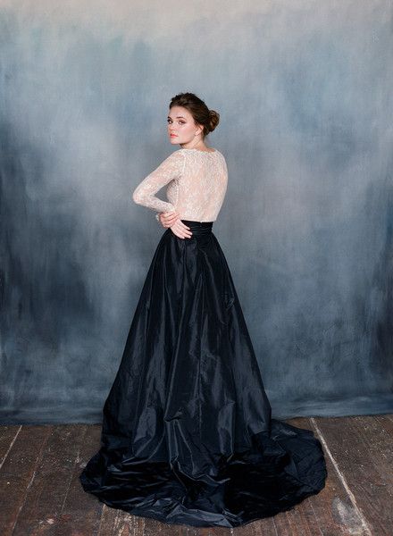 Ivory Lace and Onyx Silk Taffeta - the Valentina Wedding Dress | Corbin Gurkin Photography | French Lace and Chiffon - Emily Riggs Bridal Fall and Winter 2015