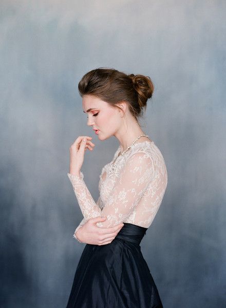 Ivory Lace and Onyx Silk Taffeta - the Valentina Wedding Dress | Corbin Gurkin Photography | French Lace and Chiffon - Emily Riggs Bridal Fall and Winter 2015