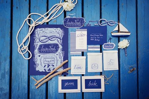 Nautical Rope Wedding Invitation Suite | peaches & mint | Fresh and Chic Nautical Seaside Wedding with Preppy Blue Stripes and Blush Flowers