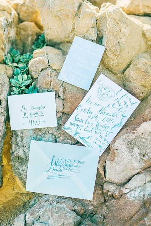 Nautical Inspired Calligraphy Wedding Invitation | Grace Aston Photography | Swept Away - Mermaid Inspired Wedding on the Coast