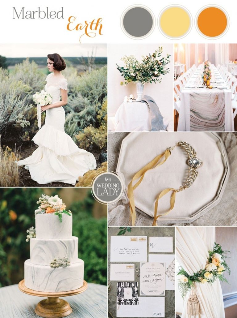 Modern Marbled Wedding Inspiration in Earthy Tones of Gray, Yellow, and Amber