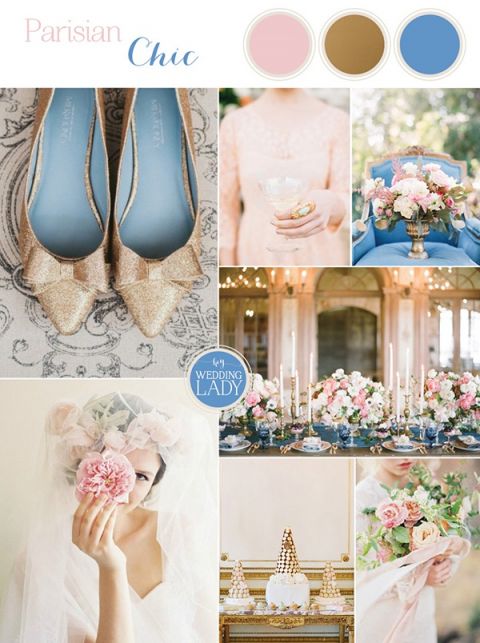 Chic Parisian Wedding in French Blue, Gold Glitter, and Blush