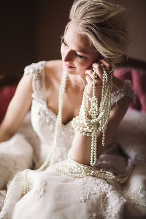 Classic Bride with Strands of Pearls | Megan Robinson Photography and Leslie Dawn Events | Pearls and Roses - Vintage French Glam Wedding Portraits