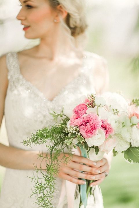 A Lush Garden Bouquet and Delicately Beaded Wedding Dress | Megan Robinson Photography and Leslie Dawn Events | Pearls and Roses - Vintage French Glam Wedding Portraits