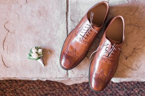 Cognac Leather Shoes for the Groom | Royce Sihlis Photography and Created Lovely Events | Sparkling Blush and Champagne Wedding in an Apple Orchard