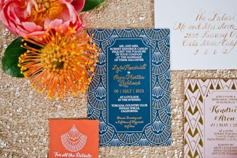 Moroccan Inspired Wedding Invitation | onelove photography | Bold Colors and Modern Sparkle in Palm Springs for a Glam Desert Wedding