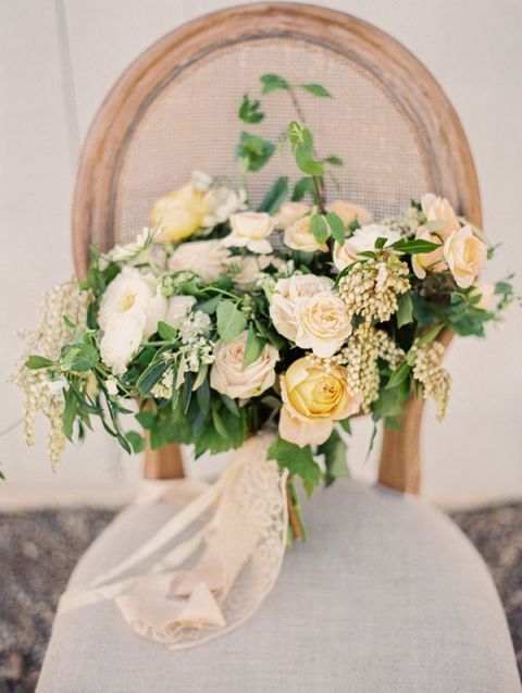 Delicate Pastel Peach and Yellow Bouquet | Danielle Poff Photography | Rustic Sophistication Wedding Shoot in Wine Country