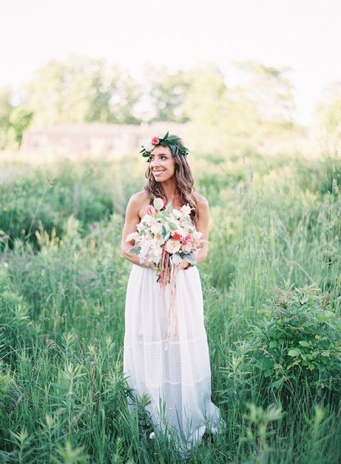 Sweet Bohemian Bride with a Flower Crown