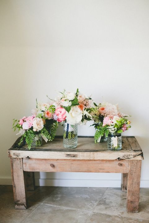 Fern and Peony Bouquets | onelove photography | Stylish Rockstar Wedding at a Southern California Vineyard in Ivory, Coral, and Gold