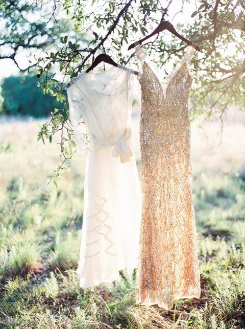 Vintage Lace and Gold Sequin Wedding Dress | Kristen Kilpatrick Photography | In the Golden Light of Summer Wedding