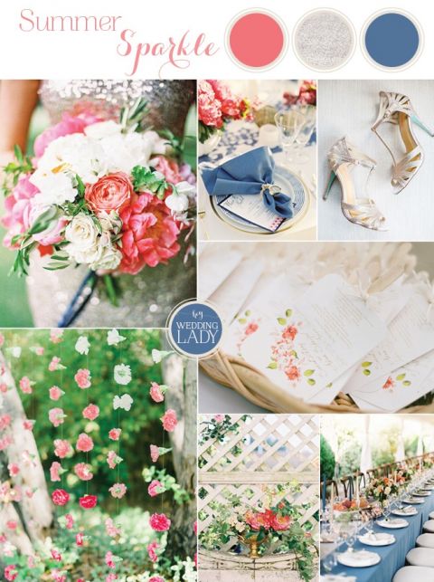 Summer Sparkle - Peony and Sequin Wedding Ideas in Coral, Ivory, and French Blue