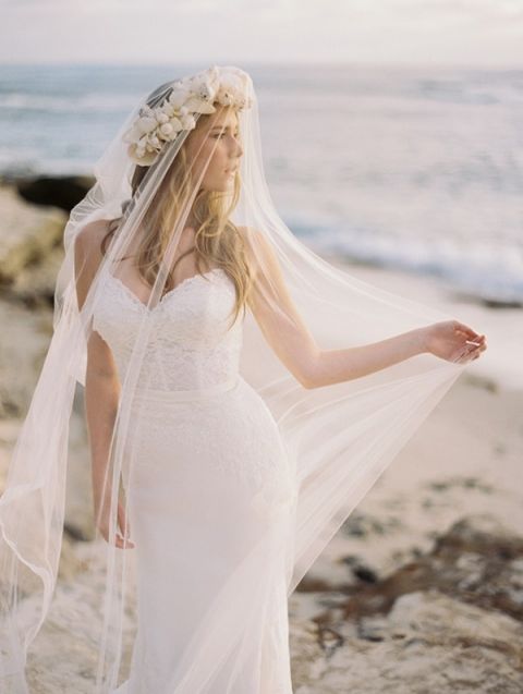 Sea Goddess with a Crown of Shells | Katie Grant Photography | The Perfect Wedding Dress for a Beach Bride!