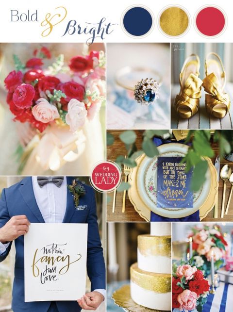 Modern Preppy Bold and Bright Wedding in Blue and Gold