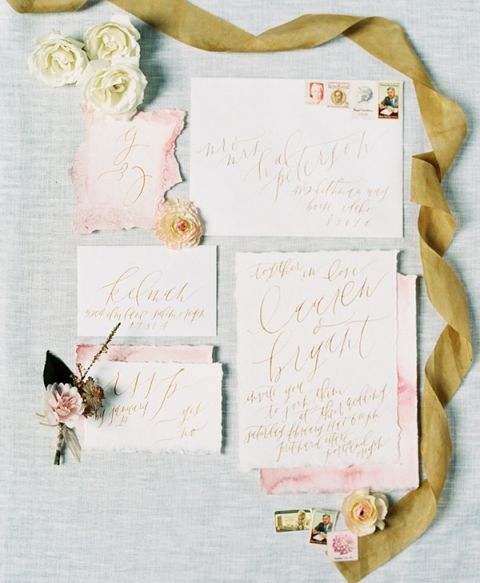 Blush and Gold Watercolor Wedding Invitation