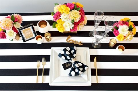 Black and White Stripes with Gold Glitter and Bright Flowers | Hey Design Lady |Sparkles and Stripes - Kate Spade Wedding Inspiration!