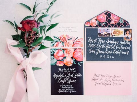 Floral Print Invitations Inspired by Frida Kahlo | Milton Photography | Vibrant Florals and Preppy Patterns for a Fall Wedding