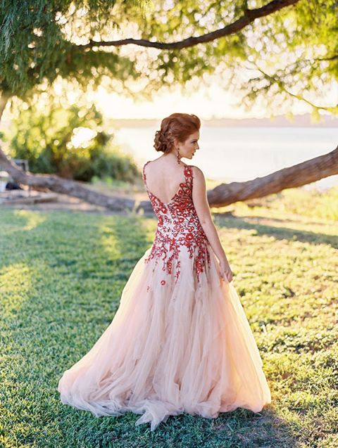 Wedding dress with colorful clearance flowers