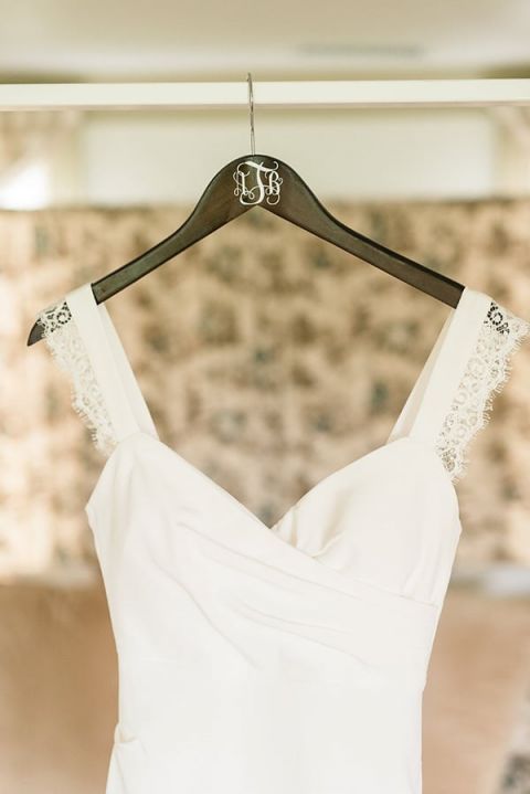 Romantic Lace Strap Wedding Dress | Audrey Rose Photography | https://heyweddinglady.com/playful-elegant-southern-blush-wedding-floral-print/