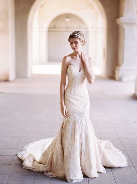 Elegant Champagne Lace Matthew Christopher Gown - The Best Wedding Dresses of 2015! | Katie Grant Photography | https://heyweddinglady.com/best-wedding-dresses-2015/