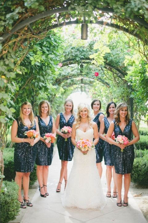 Navy Blue Sequin Bridesmaid Dresses | onelove photography | The Best Bridesmaid Styling of 2015! - https://heyweddinglady.com/best-bridesmaid-styling-2015/