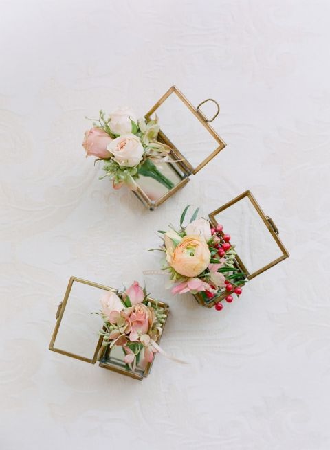 Individual Boutonnieres in Fresh Spring Colors | Jose Villa Photography | https://heyweddinglady.com/wild-heart-carefree-bohemian-wedding-peach-sage/